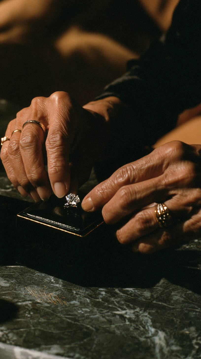An elder places a diamond into a box